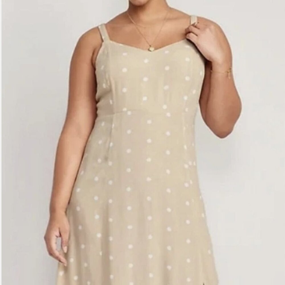 NWT Old Navy L Cream & White Polka Dot Smocked Maxi Slip Dress